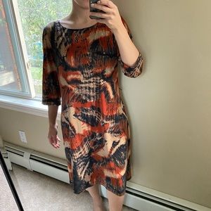 LORI M COLLECTION Vintage Animal Abstract Print MIDI Shift Dress